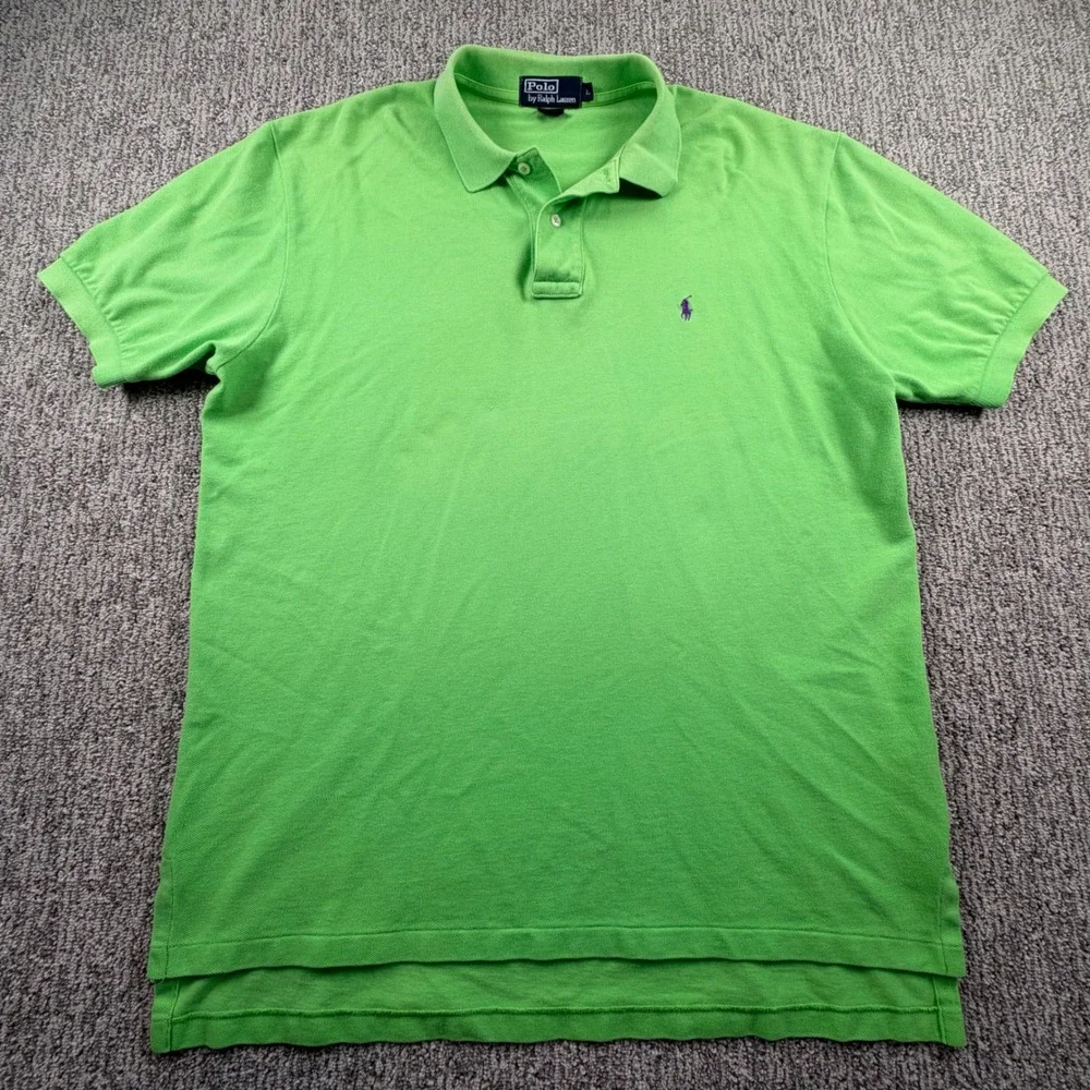 Polo Ralph Lauren Polo Men L Green Short Sleeve Pique Cotton Pony Made in USA